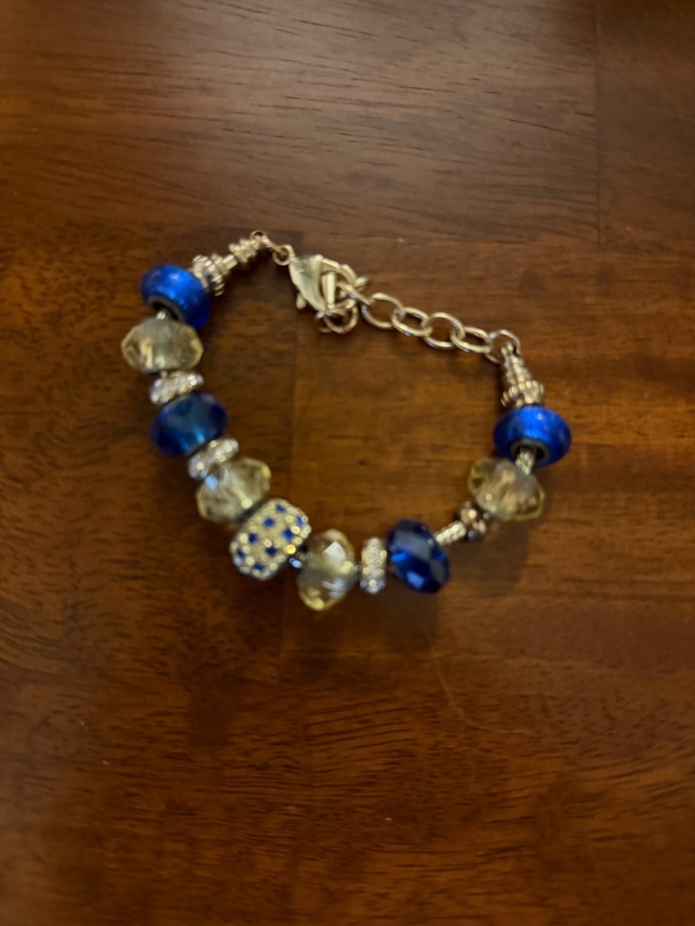 Blue and Gold Beaded Charm Bracelet